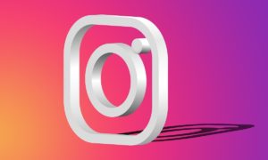 Como criar conteúdo para Instagram que geram vendas - Símbolo do Instagram na cor branco sobre um fundo gradiente rosa e roxo